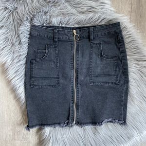 O-Ring Zip Denim Skirt